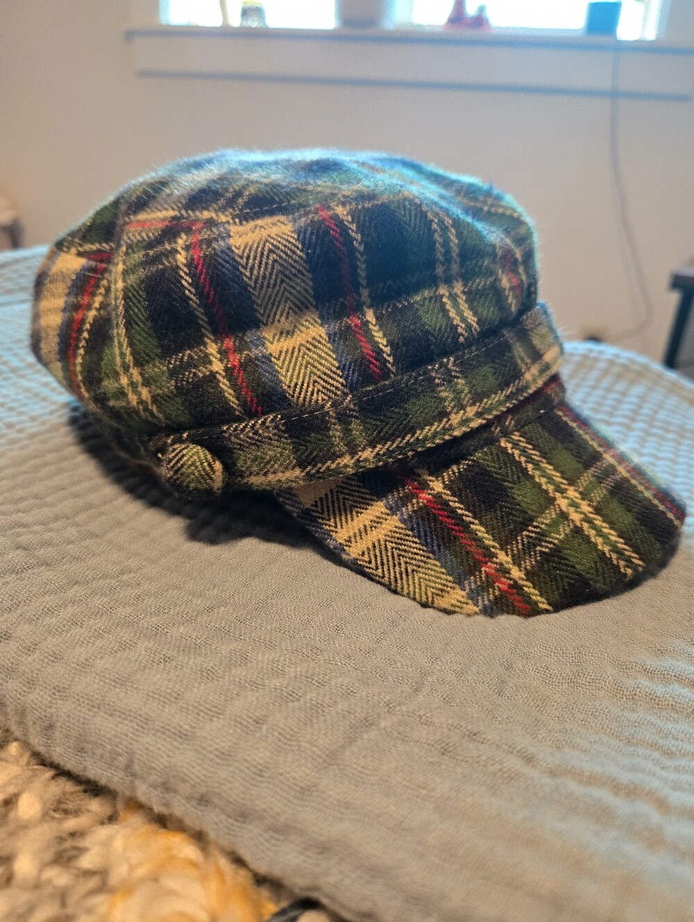 Manhattan Hat Company Plaid Baker Boy Cap in Green, Tan & Black